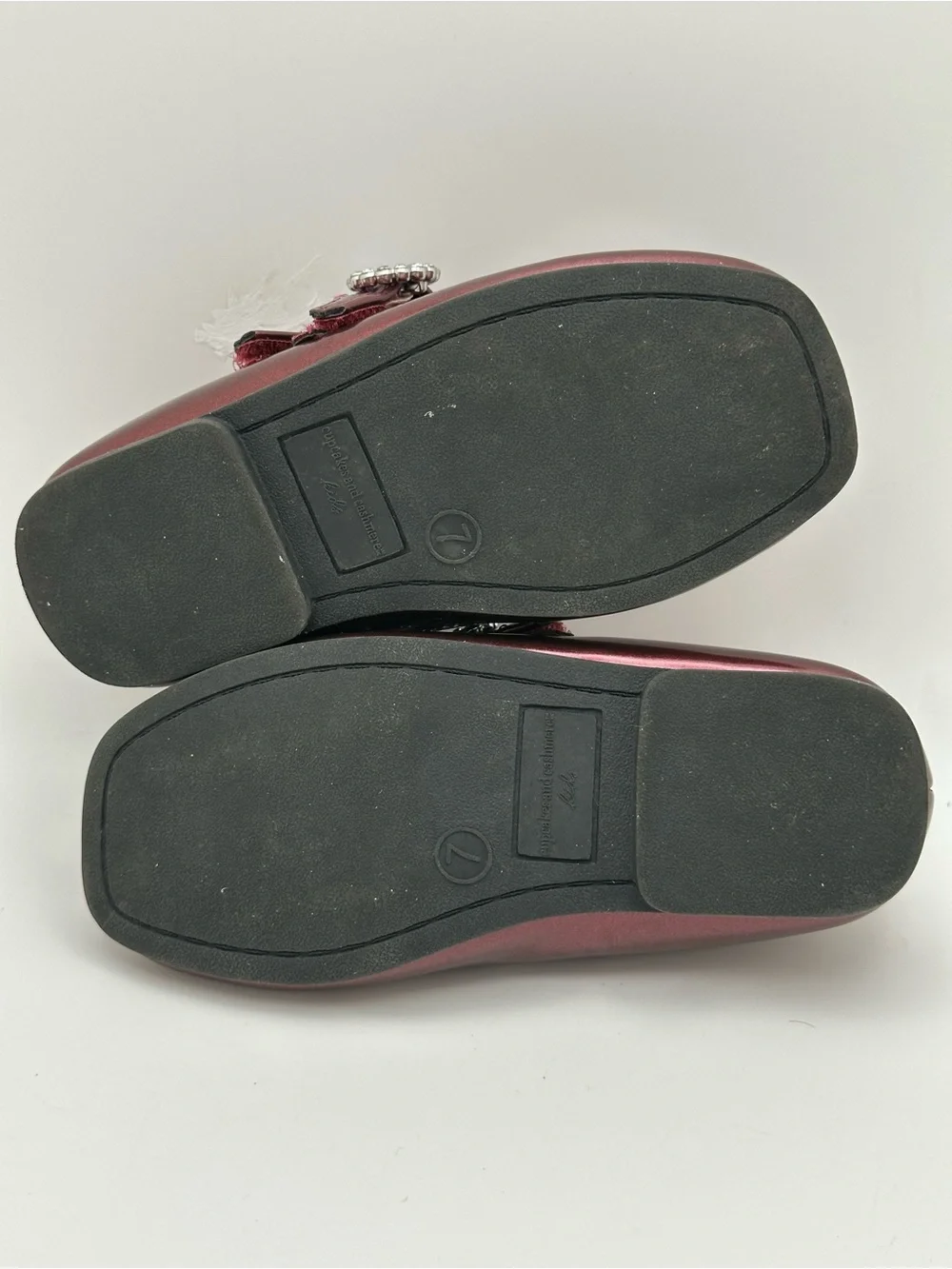 CAnd Cashmere Kids Girls Metallic Burgundy Mary Jane Shoes Rhinestone Buckle Sz7
